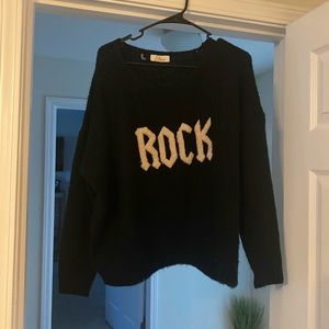 This v neck sweater embroidered with Rock